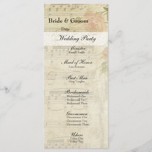 Victorian Music and Rose Wedding Program (Front)