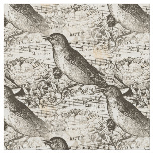 victorian music birds fabric