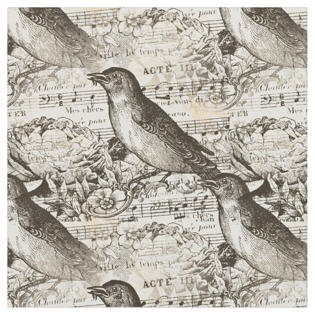 victorian music birds fabric (Close Up)