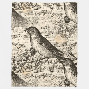 victorian music birds fleece blanket
