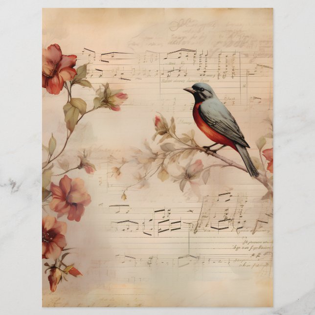 Victorian Music Notes & Bird Scrapbook Paper (Front)