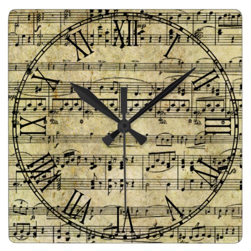 Victorian Music Sheet Wallpaper Square Wall Clocks