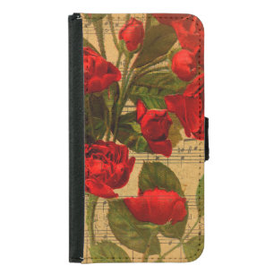 Victorian Music Sheet Watercolor Rose Wallpaper Samsung Galaxy S5 Wallet Case