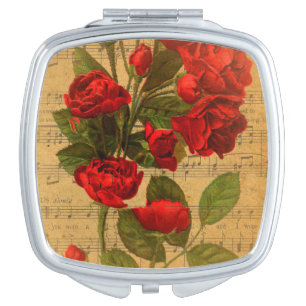Victorian Music Sheet Watercolor Rose Wallpaper Vanity Mirror