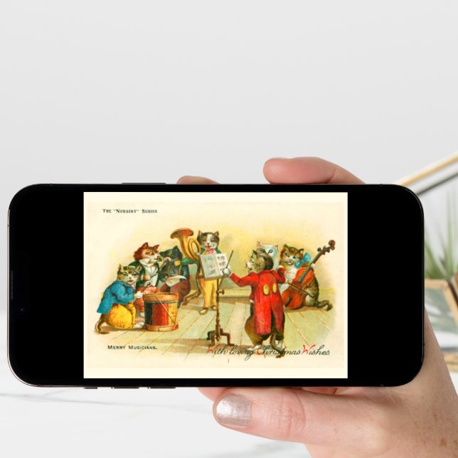 Victorian Musical Christmas Cats Band Louis Wain Card (Front Digital)