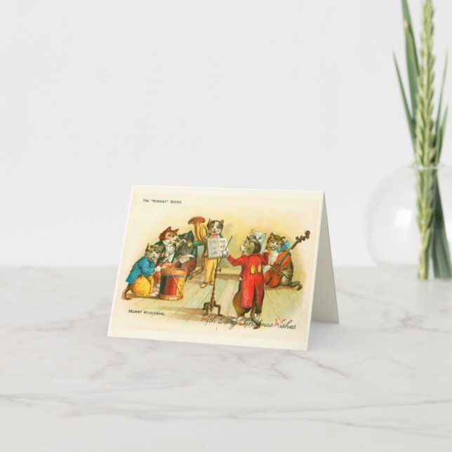 Victorian Musical Christmas Cats Band Louis Wain Card (Front)