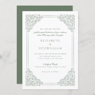 Victorian Muted Green Vintage Frame Wedding Invitation