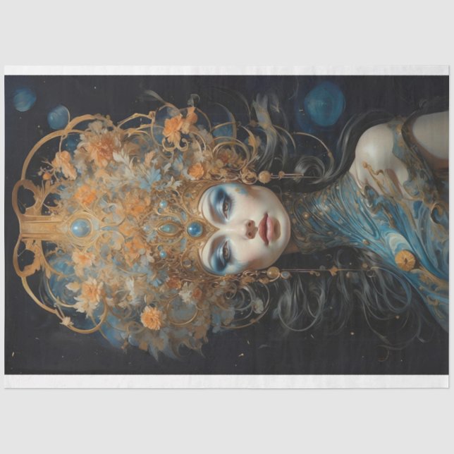 Victorian Mystical Woman with Headdress Decoupage Tissue Paper (Front)