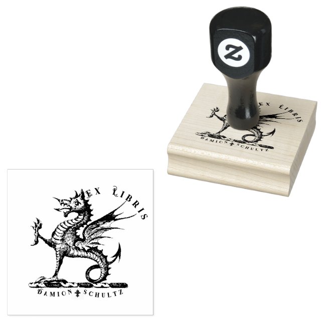 Victorian Mythical Dragon Ex Libris Name Rubber Stamp (Stamped)