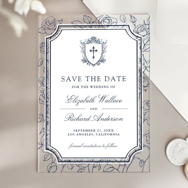 Victorian Navy Blue Catholic Wedding Save the Date (Creator Uploaded)