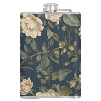 Victorian Navy & Cream Floral Botanical Blanket Flask