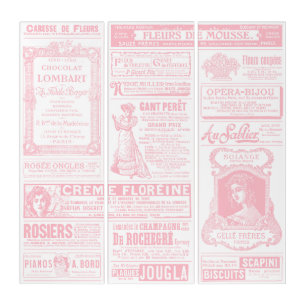 victorian newspaper antique french pink triptych
