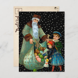 Victorian Nighttime Santa Postcard