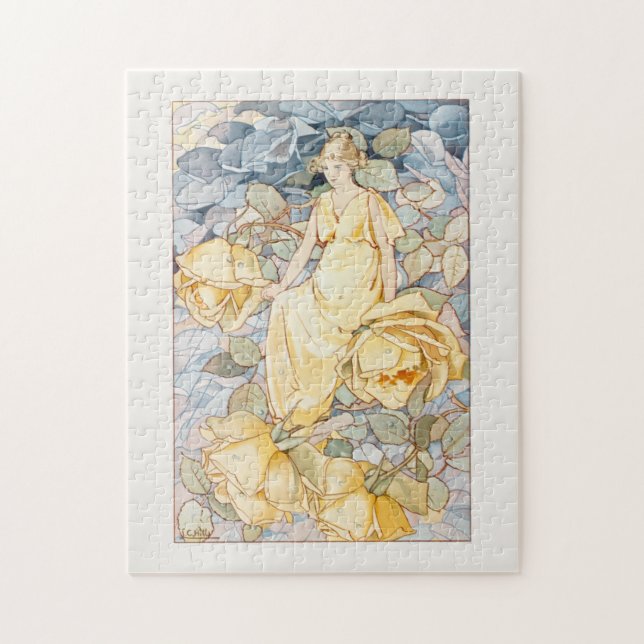 Victorian Nouveau Yellow Flower Fairy Jigsaw Puzzle (Vertical)