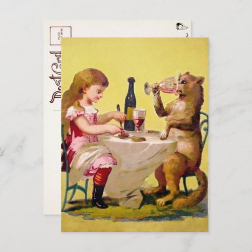 Victorian Odd Drinking Cat Postcard