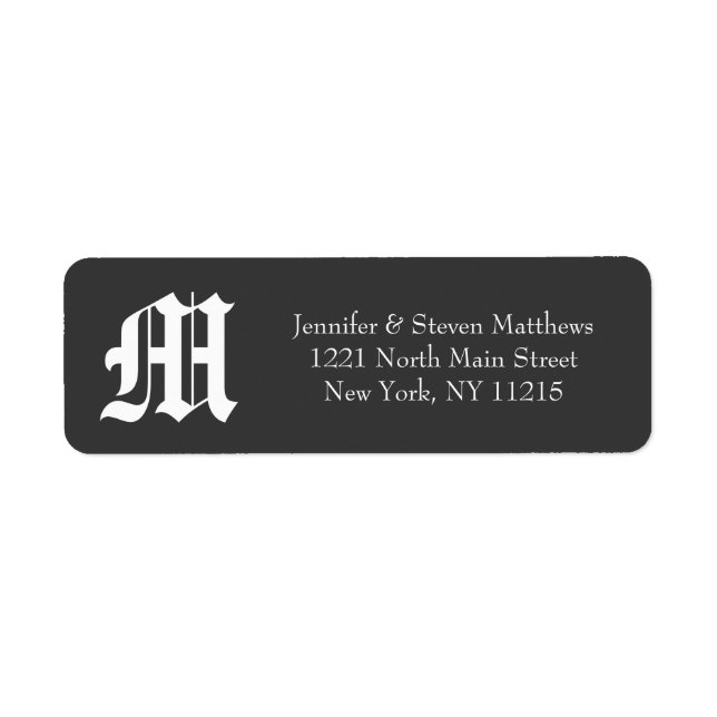 Victorian Old English Black & White Monogram Names Label (Front)