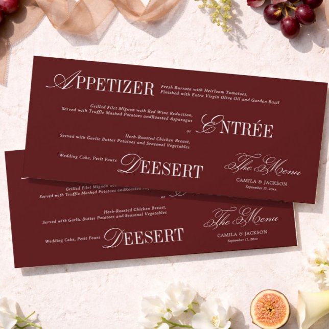 Victorian Old Money Burgundy Wedding Menu Card (Creator Uploaded)