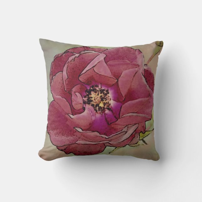Victorian Open Rose Throw Pillow-Mauve Back Pillow (Front)