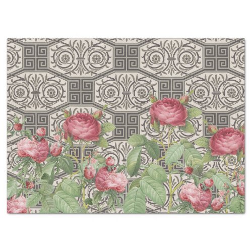 VICTORIAN ORNAMENTAL WALLPAPER WITH FRENCH ROSES TISSUE PAPER