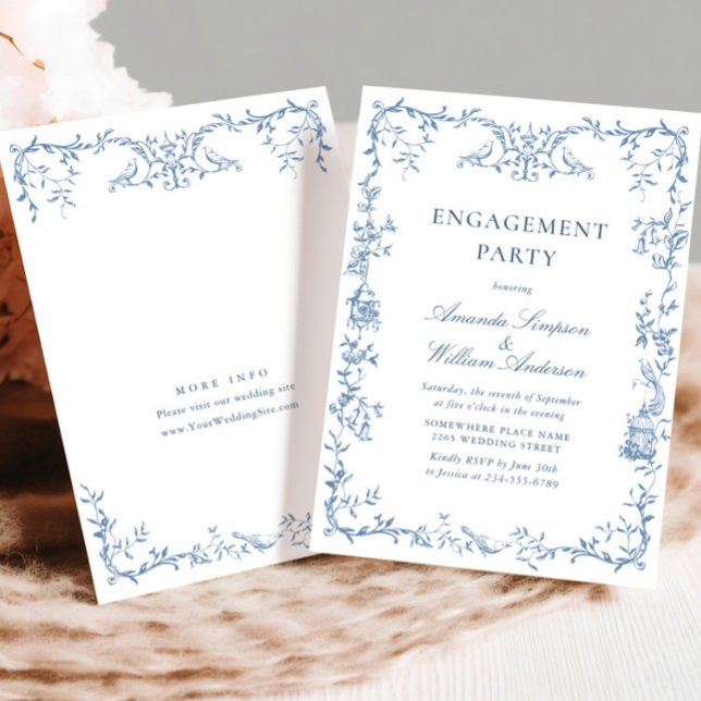 Victorian Ornate Blue Floral ENGAGEMENT PARTY Invitation (Creator Uploaded)