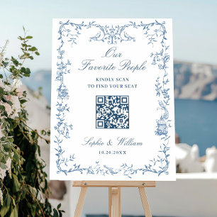 Victorian Ornate Blue QR code Tables SEATING CHART Foam Board