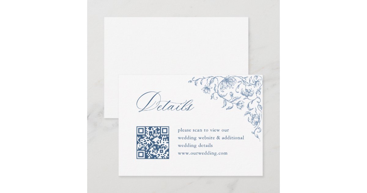 Victorian Ornate Blue Wedding QR code Details Enclosure Card | Zazzle
