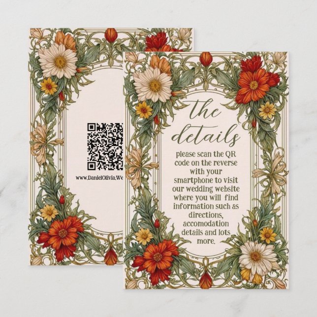Victorian Ornate Border with Wildflower Wedding Enclosure Card (Front/Back)