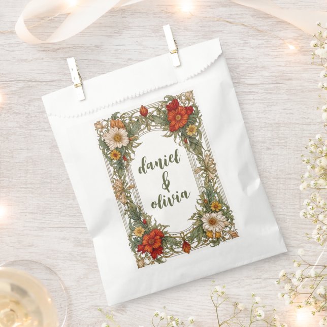 Victorian Ornate Border with Wildflower Wedding Favor Bag (Clipped)