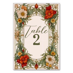 Victorian Ornate Border with Wildflower Wedding Table Number