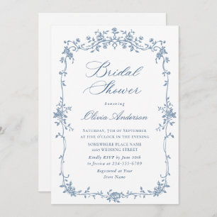 Victorian Ornate Dusty Blue Bridal Shower QR code Invitation