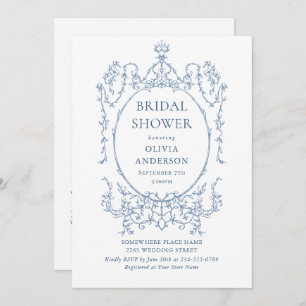 Victorian Ornate Dusty Blue Bridal Shower QR code Invitation
