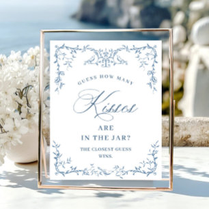 Victorian Ornate Dusty Blue Floral Bridal Shower Poster