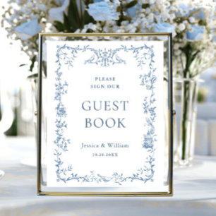 Victorian Ornate Dusty Blue Floral Guestbook Sign