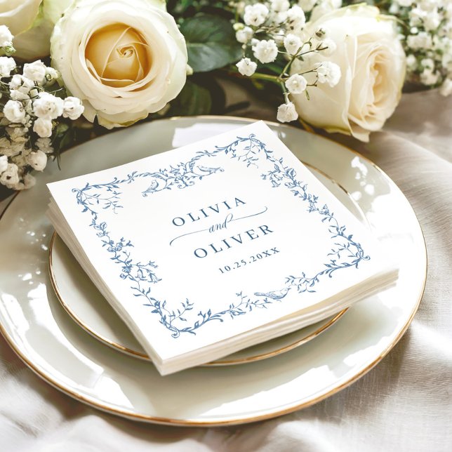 Victorian Ornate Dusty Blue Floral Wedding Napkins (Creator Uploaded)