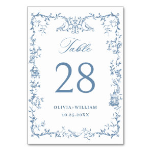 Victorian Ornate Dusty Blue Floral Wedding Table Number