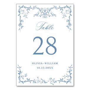 Victorian Ornate Dusty Blue Floral Wedding Table Number