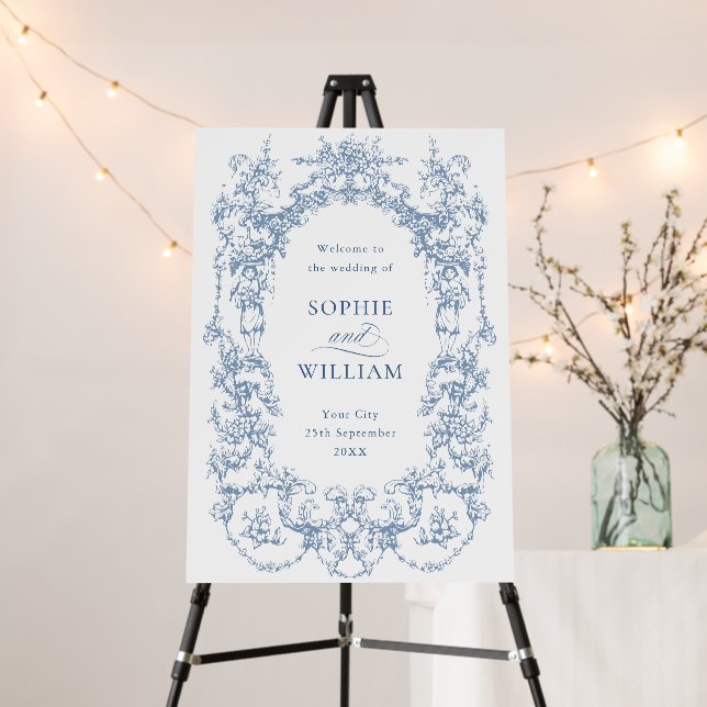 Victorian Ornate Dusty Blue Wedding WELCOME Foam Board (In Situ (Stand))