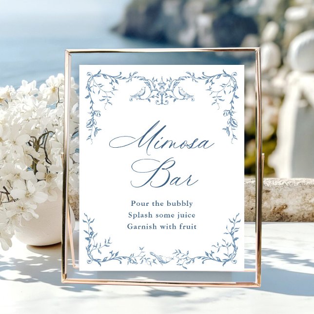 Victorian Ornate Floral Dusty Blue Mimosa Bar Sign (Creator Uploaded)