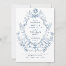 Victorian Ornate Floral Dusty Blue QR code Wedding