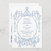 Victorian Ornate Floral Dusty Blue QR code Wedding