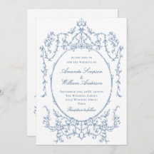 Victorian Ornate Floral Dusty Blue QR code Wedding