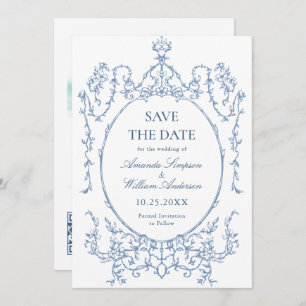 Victorian Ornate Floral Dusty Blue Wedding Photo Save The Date