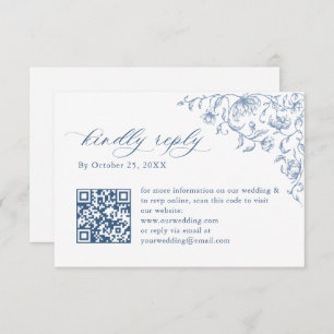 Victorian Ornate Floral Dusty Blue Wedding QR code RSVP Card