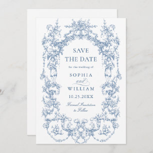 Victorian Ornate Floral Dusty Blue Wedding QR code Save The Date