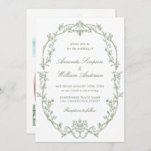 Victorian Ornate Floral Sage Green QR code Wedding