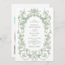 Victorian Ornate Floral Sage Green QR code Wedding