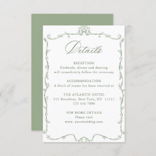 Victorian Ornate Floral Sage Green Wedding Details Enclosure Card