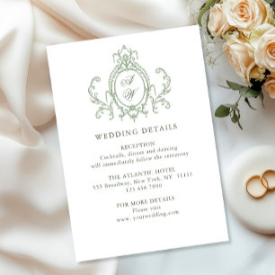 Victorian Ornate Floral Sage Green Wedding Details Enclosure Card