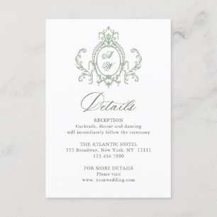 Victorian Ornate Floral Sage Green Wedding Details Enclosure Card