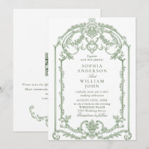 Victorian Ornate Floral Sage Green Wedding QR code